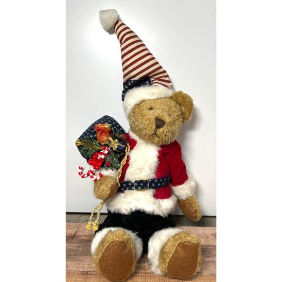 Other - Vintage Tendered Hearted Americana Patriotic Santa Teddy Bear With Sack Of Gifts